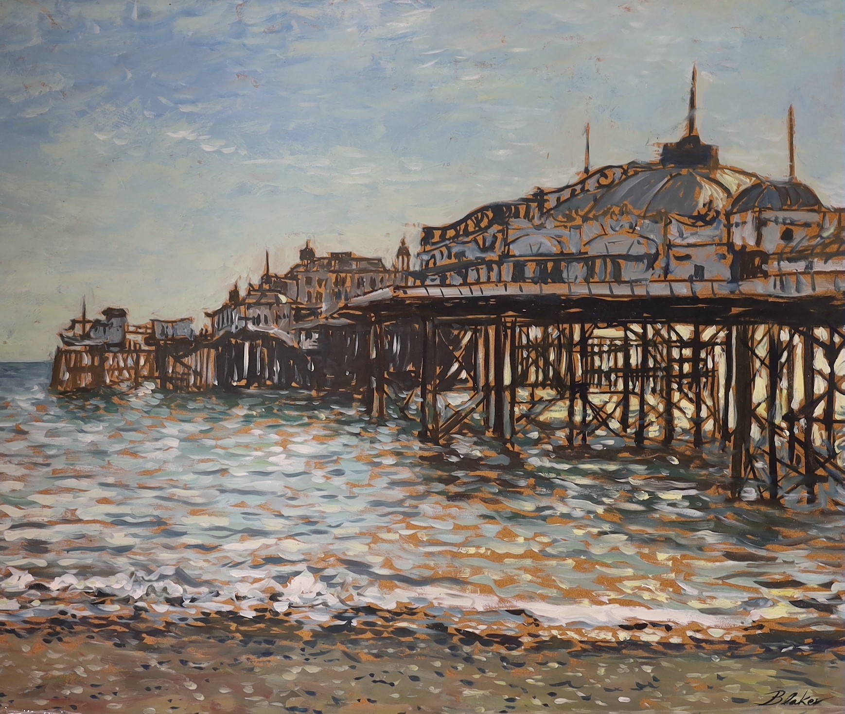 Michael Blaker (1928-2018), oil on board, The Palace Pier, Brighton, signed, 51 x 60cm